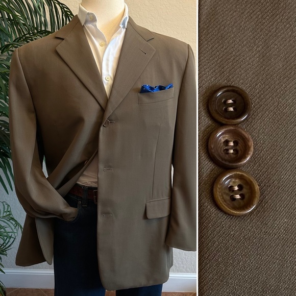 CANALI MENS SUIT JACKET SIZE 46 (Euro 56) OLIVE TAN BLAZER MADE IN ITALY COAT